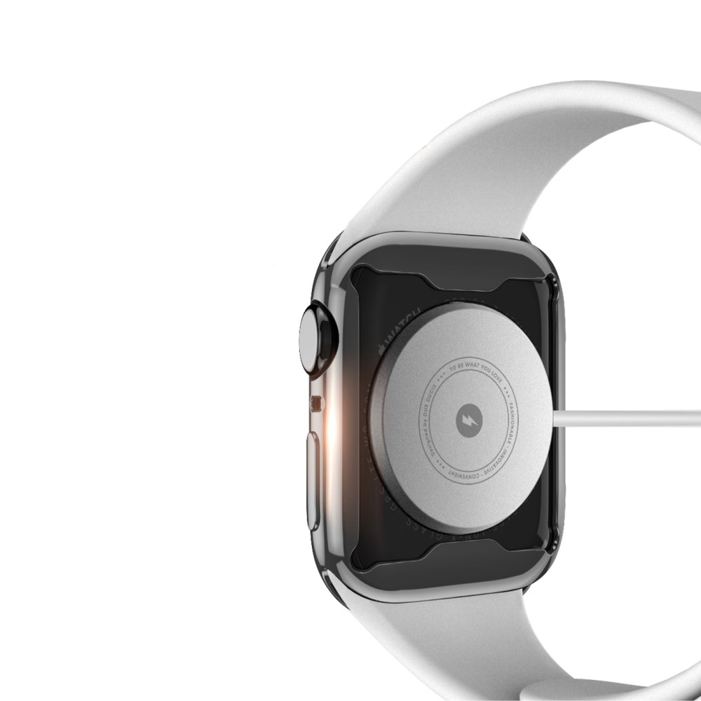 Apple Watch (45mm) Gummi Bumper Hülle mit Galvanisiertem Rahmen   Display Schutzfolie - Schwarz