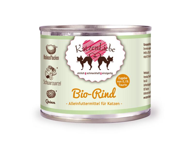 KatzenLiebe Nassfutter Bio-Rind mit Bio-Schwarzwurzel, 200 Premium Bio-Ergänzungsfuttermittel für erwachsene Katzen