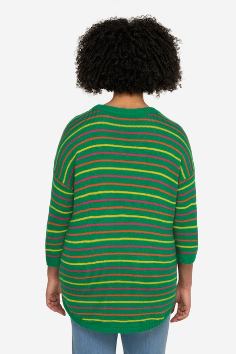 Pullover, oversized, Ringel, Rundhals, Halbarm