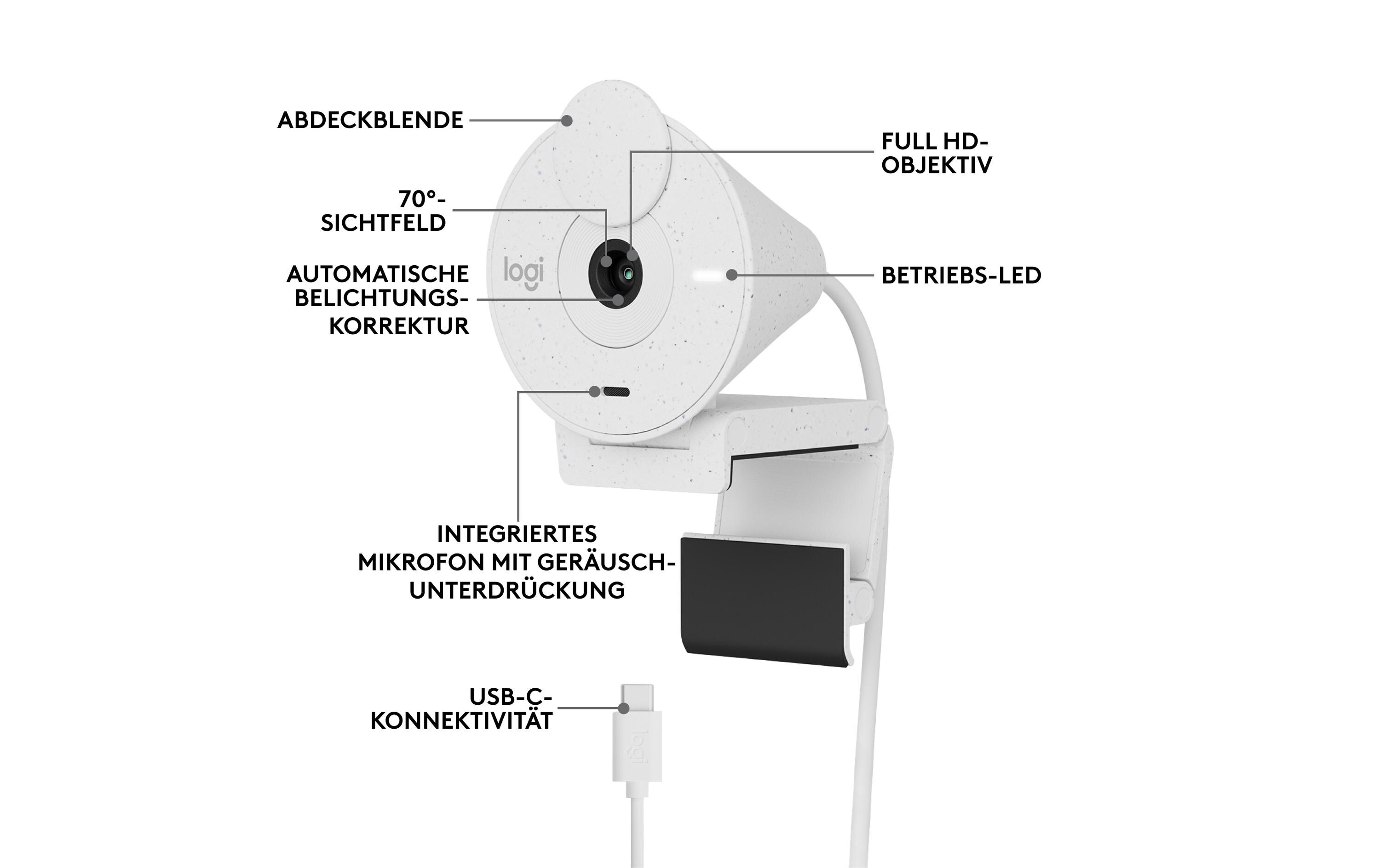 Webcam Brio 300 WhiteFull HD-Webcam mit integrierter Abdeckblende