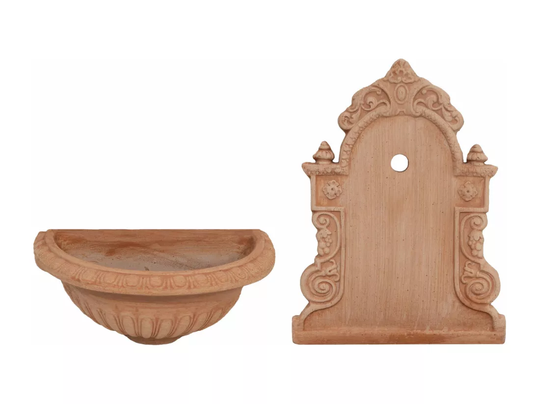 BISCOTTINI - Tradizione Italiana, Fontaine murale rustique d'extérieur, terre cuite toscane, Dimensions 40x64x24 cm