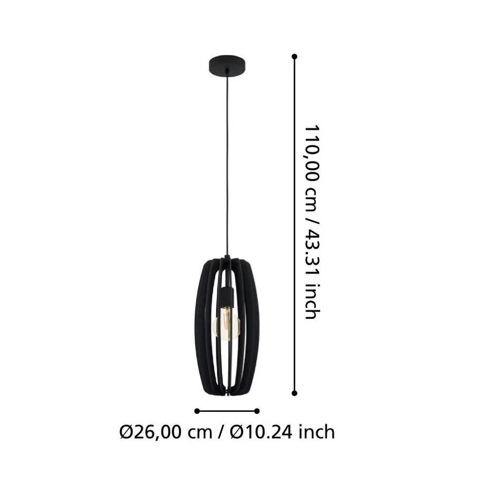 EGLO Bajazzara Hanglamp - E27 - Hout - Zwart