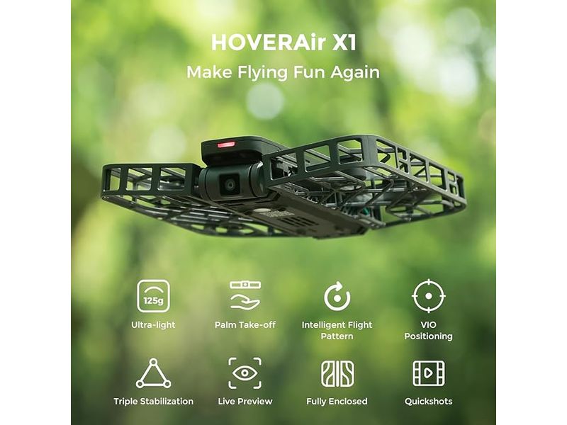 HOVERAir Multikopter HoverAir X1 Combo Schwarz, RTF (C0 | C Kompakte, selbst fliegende Kamera Drohne