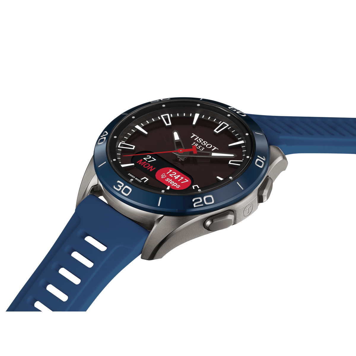 Montre TISSOT Touch collection homme solaire, bracelet silicone bleu