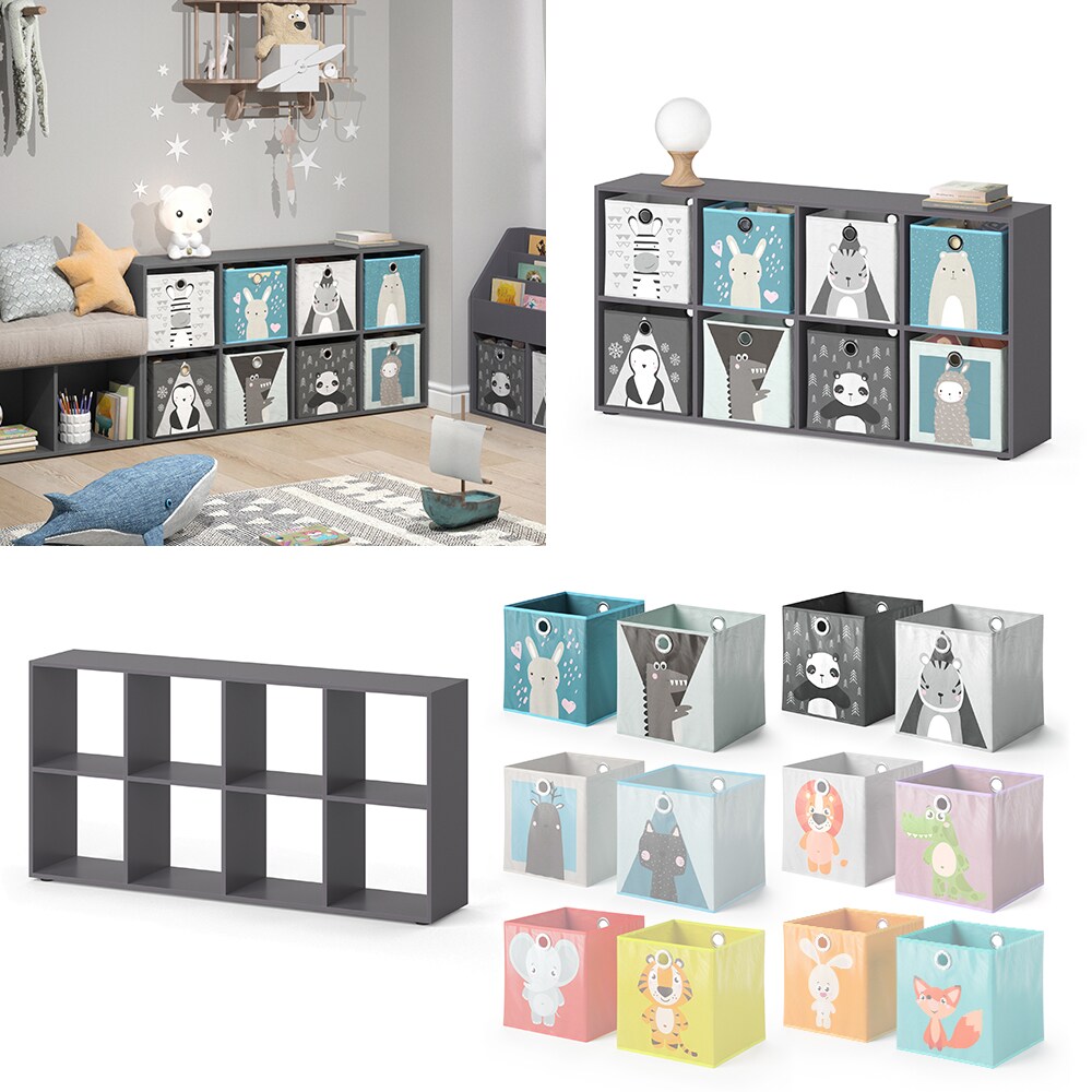 Vicco Raumteiler Standregal Bücherregal 8 Fächer Scutum Grau Kinder-Faltboxen