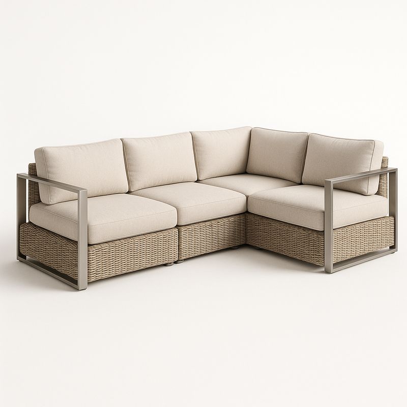 Ecksofa Polyrattan mit Edelstahlrahmen Beige
