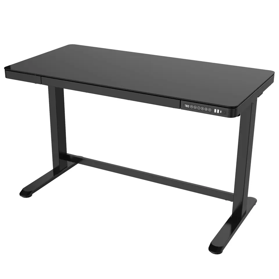 Elektrisch verstelbaar bureau / thuiswerkplek - 120x60 cm - Glas zwart