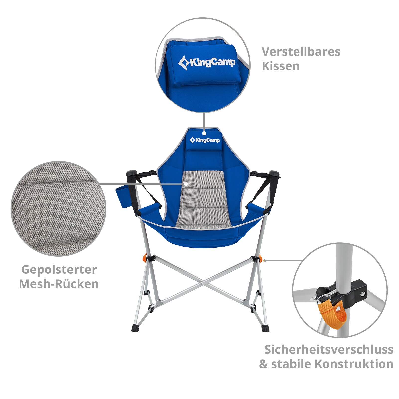 KINGCAMP Campingstuhl Orchid Schaukel Stuhl Camping Sessel Verstellbar Alu 120kg Farbe: Blue