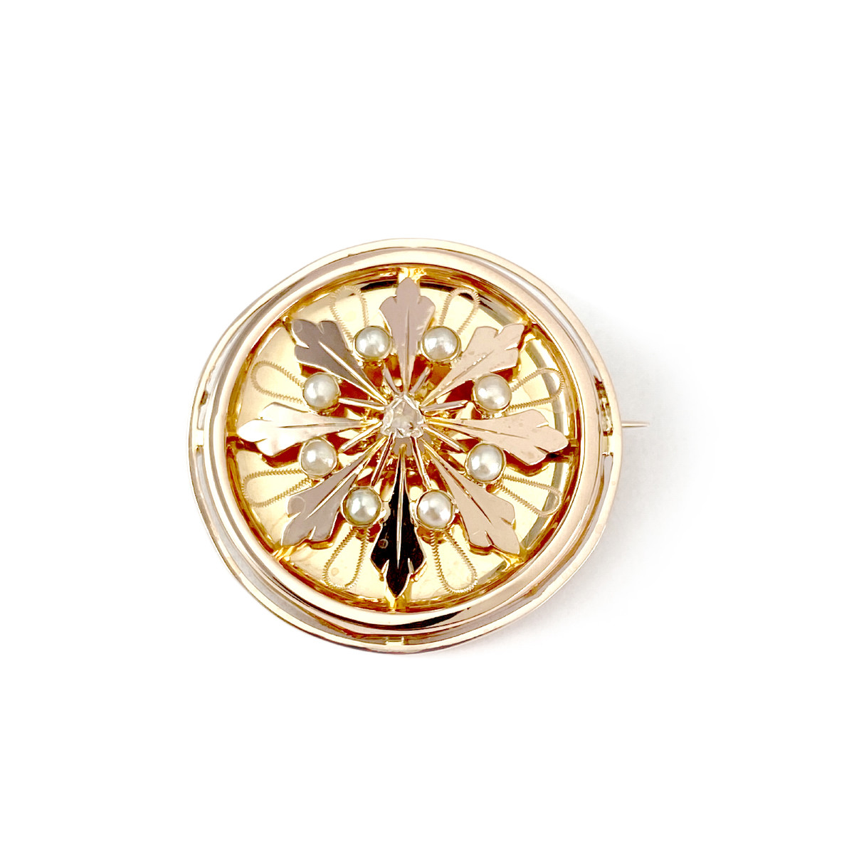 Broche d'occasion or 750 rose diamant perles fines