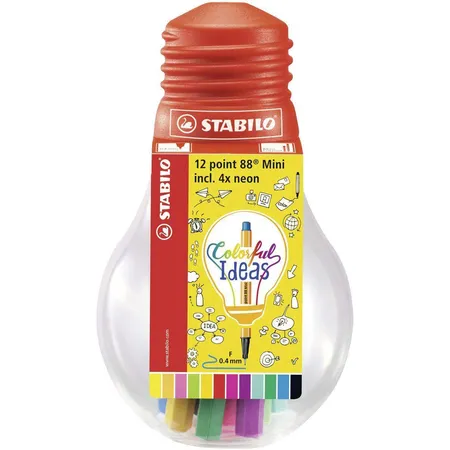 Fineliner - STABILO point 88 Mini - Colorful Ideas - 12er Pack - mit 12 verschiedenen Farben in wiederverschließbarer Verpackug in Glühbirnenform
