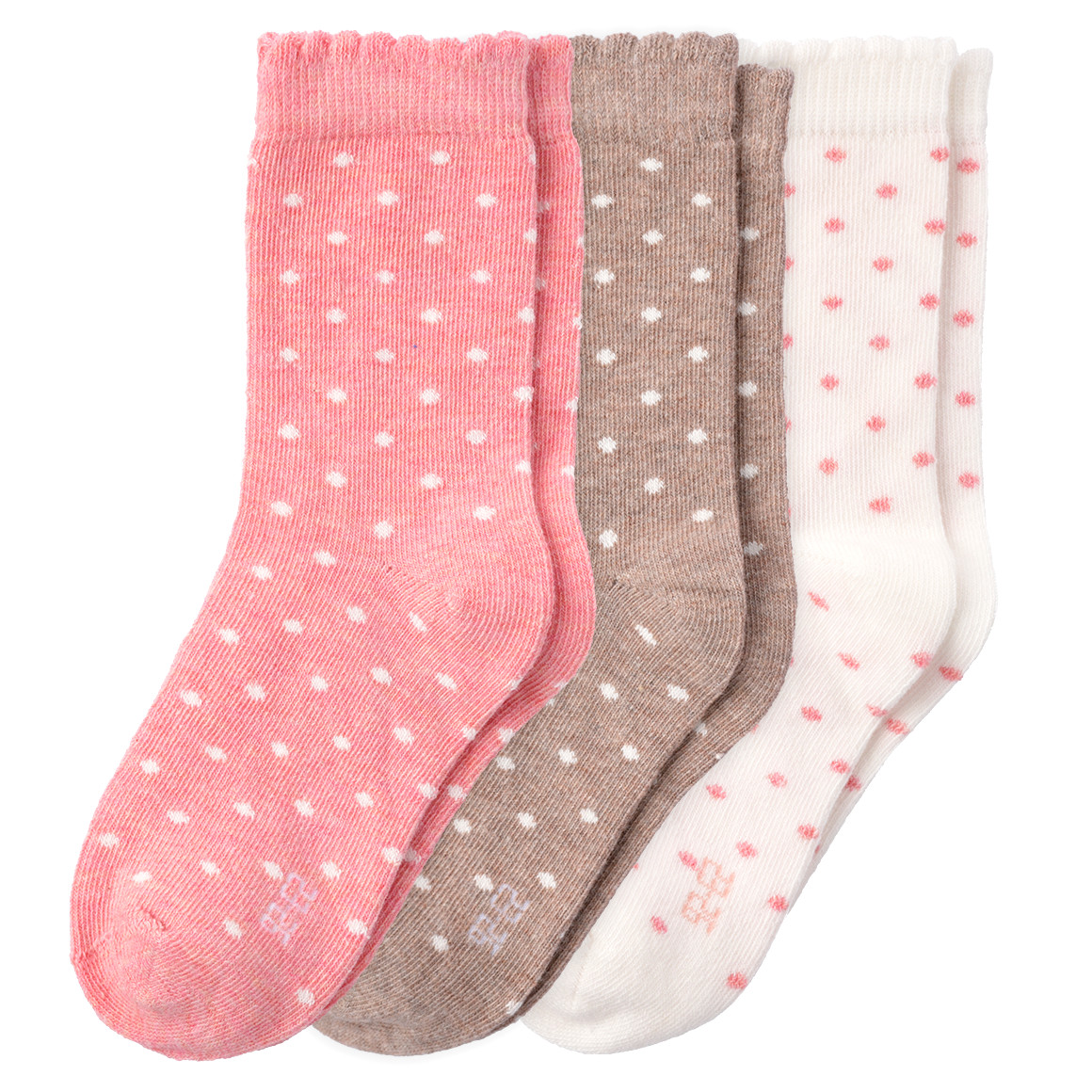 Topolino 3 Paar Mädchen Socken mit Punkten rosa / weiss / hellbraun