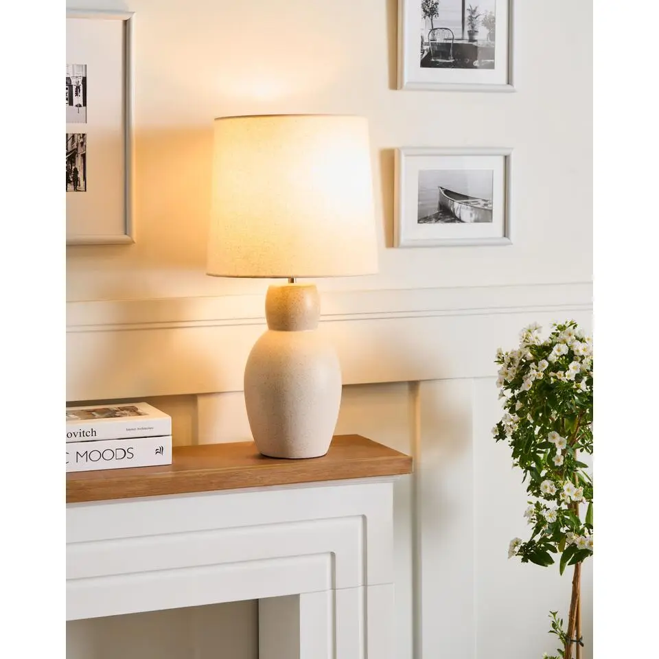 DEDURU - Tafellamp - Beige - Keramiek