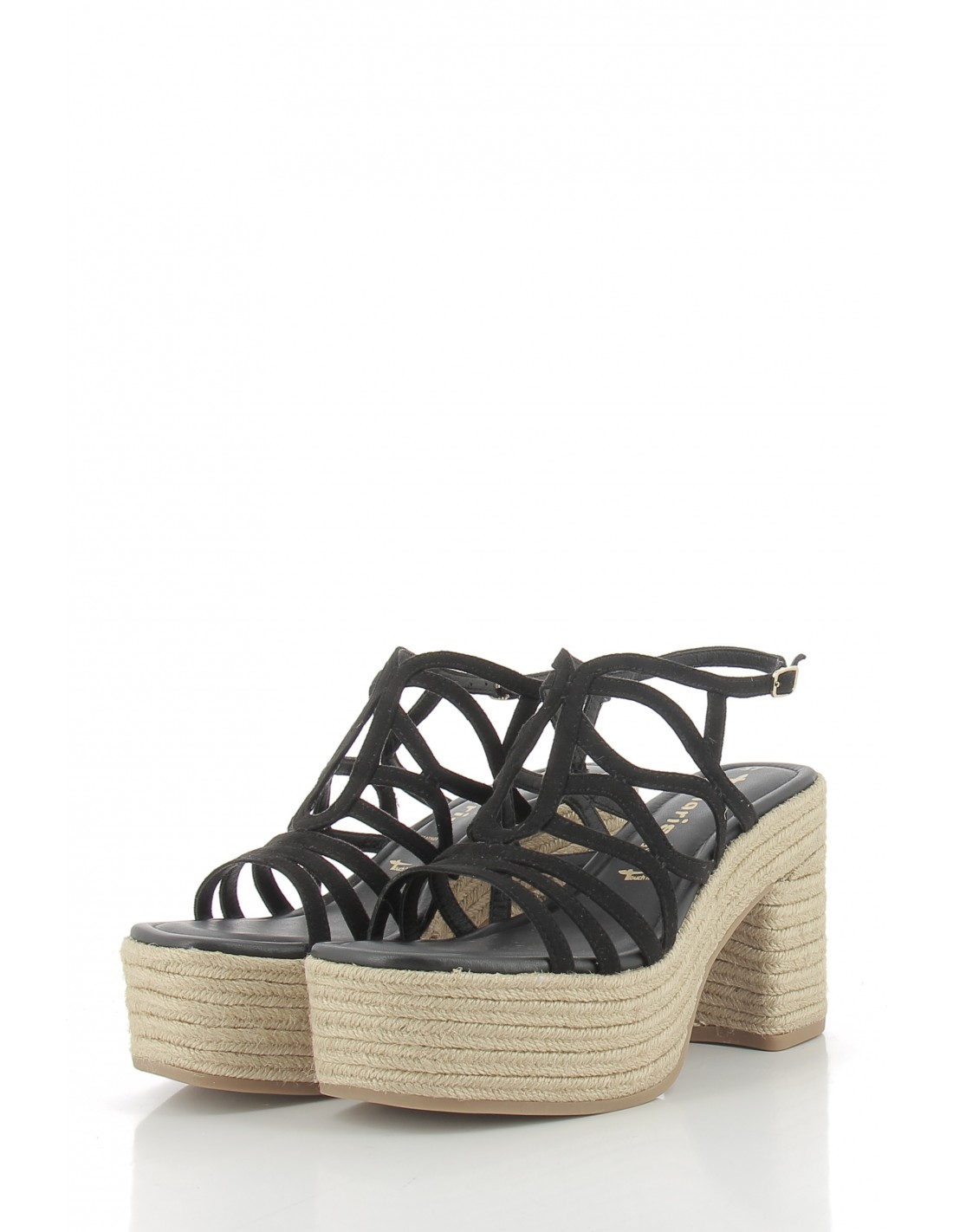 tamaris Sandales compensées à talon femme 28033-30 001 cuir noir/corde