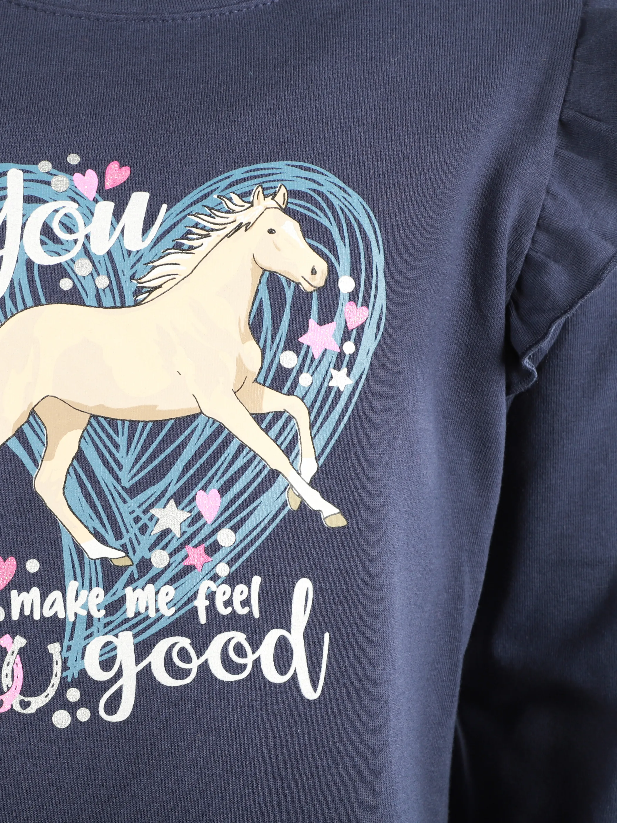 Mädchen Langarmshirt mit Pferde-Print