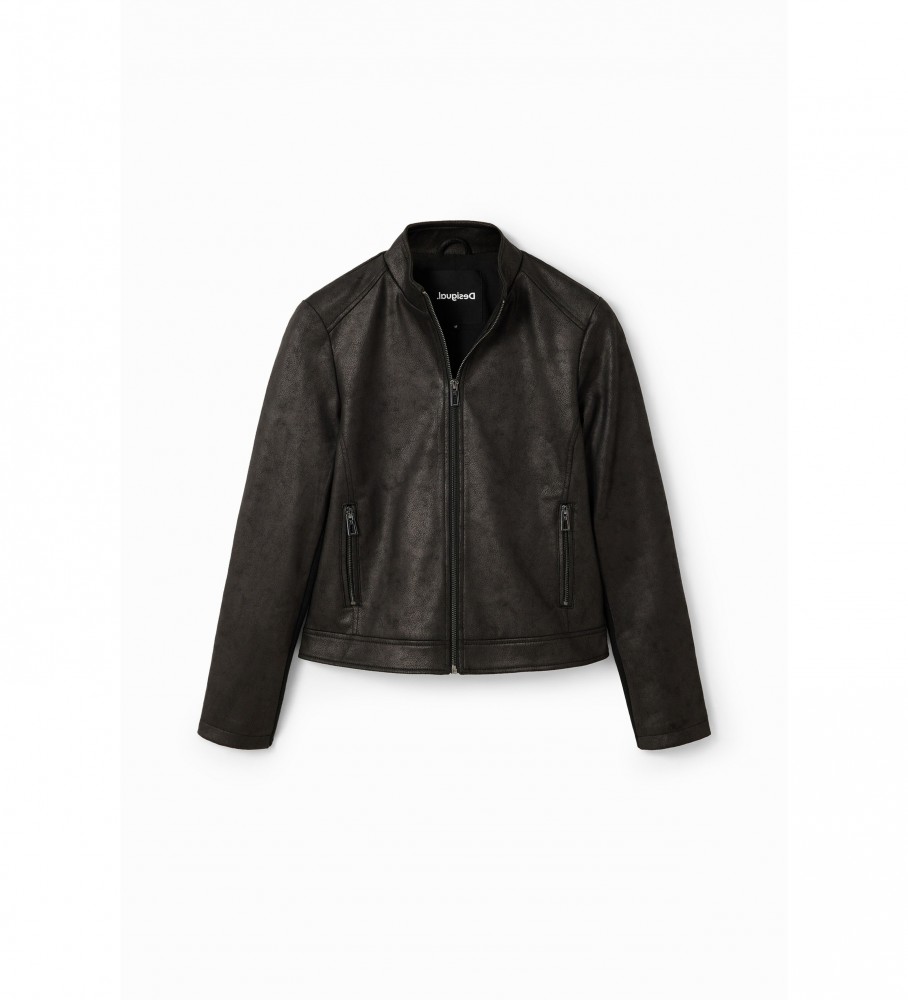 Jaqueta de couro Desigual Slim Biker, preta