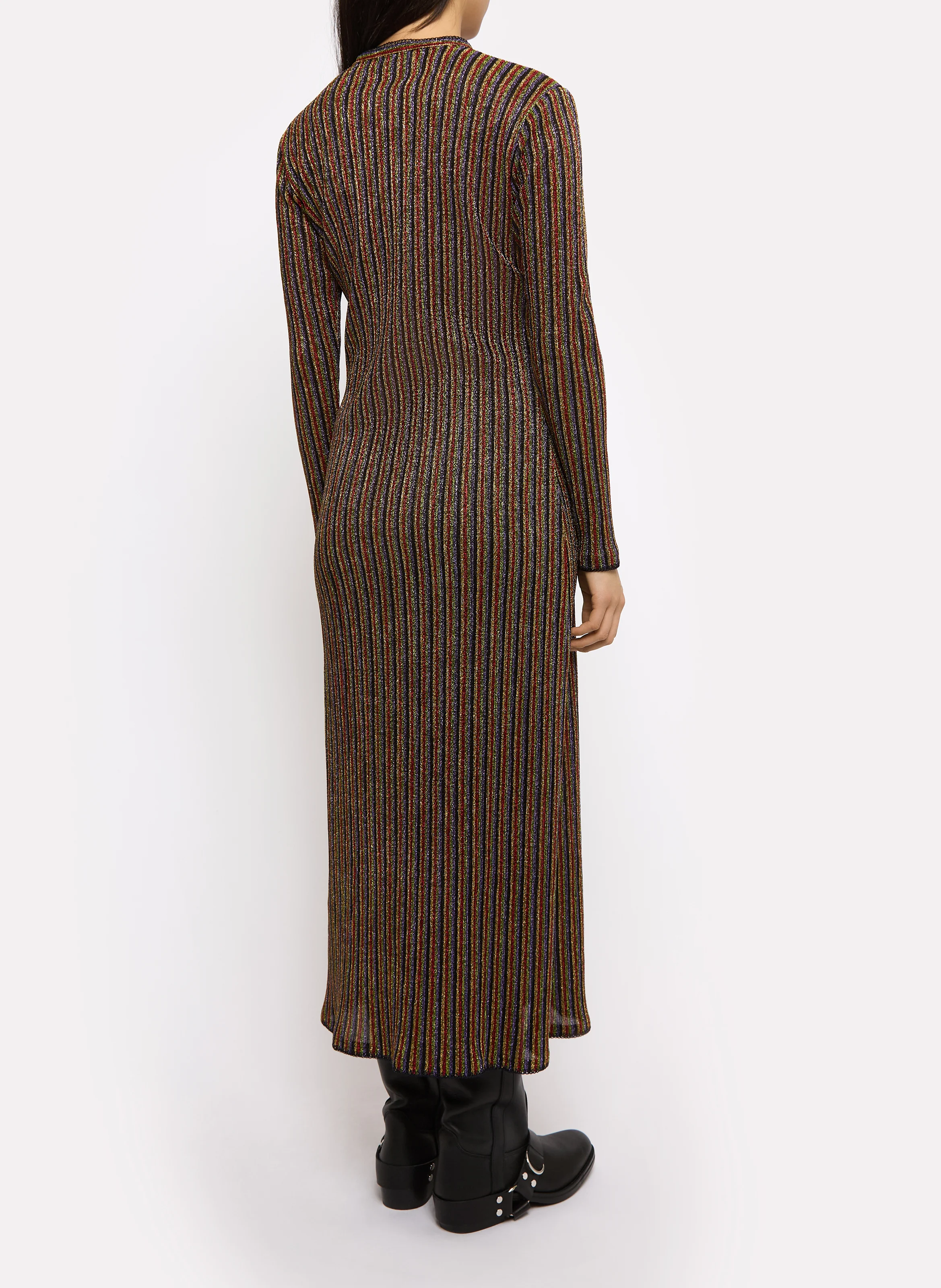 TIM - Robe longue col rond ajustée à rayures pailletées | Multicolore