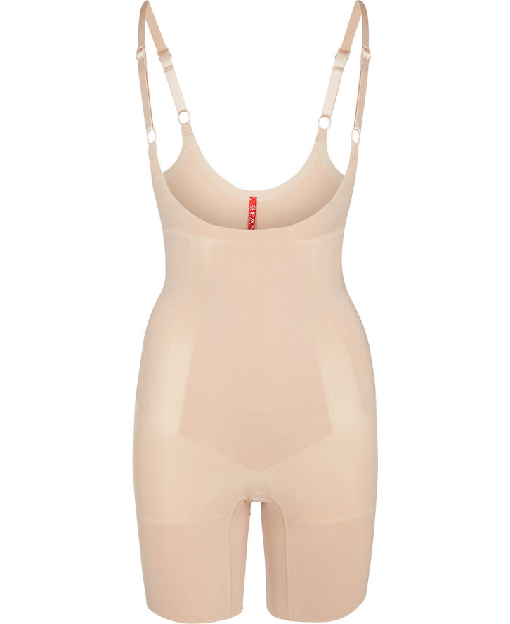 Spanx OnCore Open-Bust Mid-Thigh Bodysuit Beige