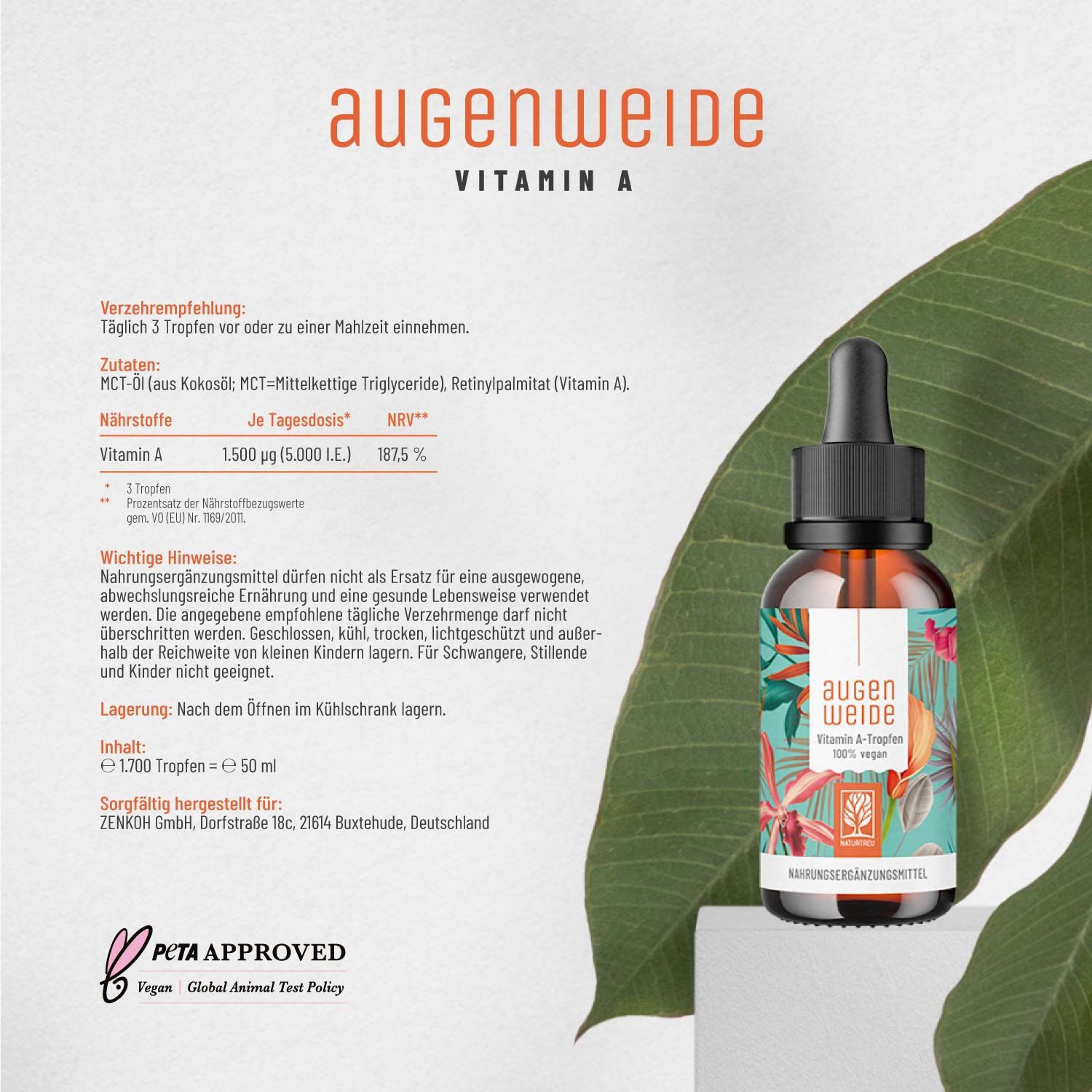 Vitamin A Tropfen hochdosiert & vegan - Augenweide - NATURTREU®