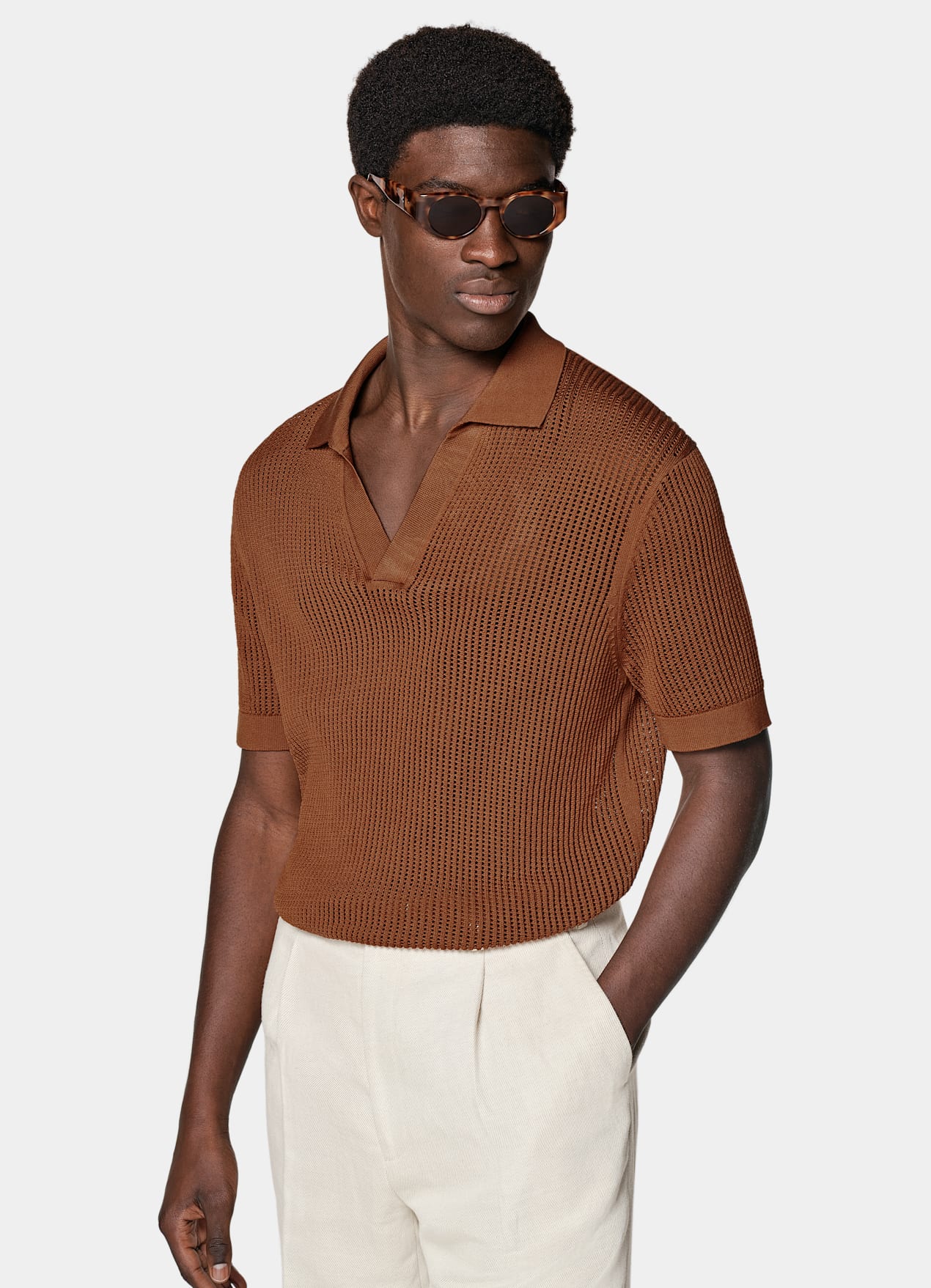 Polo crochet sans boutons orange foncé