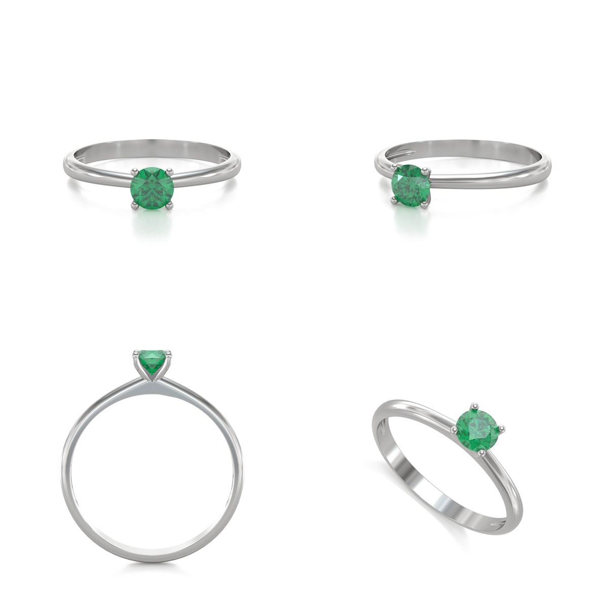 Bague ADEN Solitaire Or 585 Blanc Emeraude 1.59grs