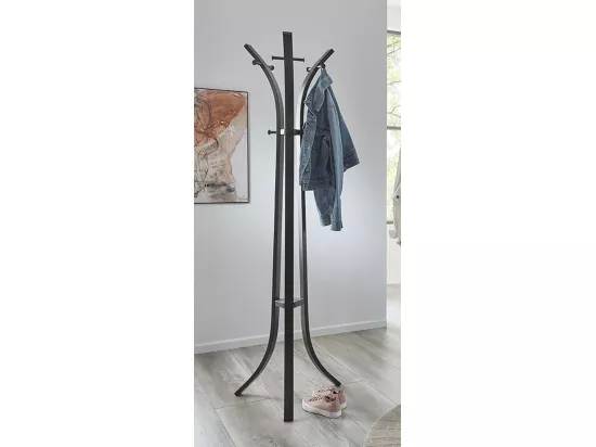 Porte-manteau avec 9 crochets en métal coloris noir - diamètre 45 x hauteur 177 cm