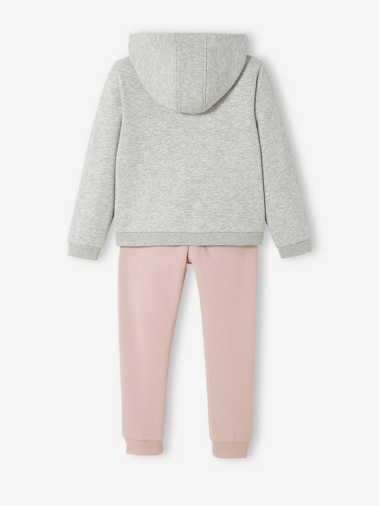 Conjunto de moletom com capuz e calça de moletom rosa claro liso para meninas