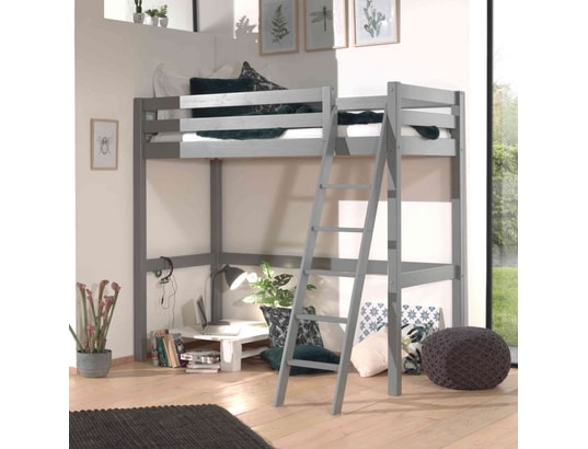 TERRE DE NUIT - Lit mezzanine en bois massif gris 140 x 200