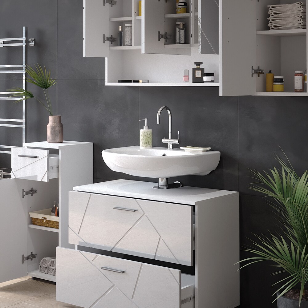 Vicco Badmöbelset Irma Weiß Hochglanz modern 80 cm 30 cm Badezimmerschrank Badschrank Badezimmermöbel Waschtischunterschrank Spiegelschrank Midischrank Hängeschrank Schranktür Schrankschublade