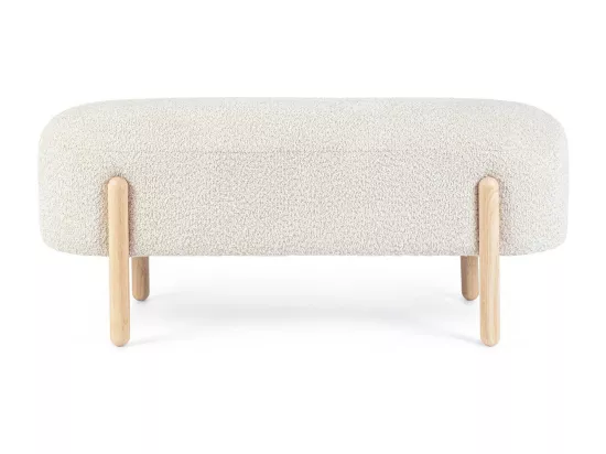 Banc en tissu naturel effet bouclé et pieds en bois de caoutchouc - DAYLA