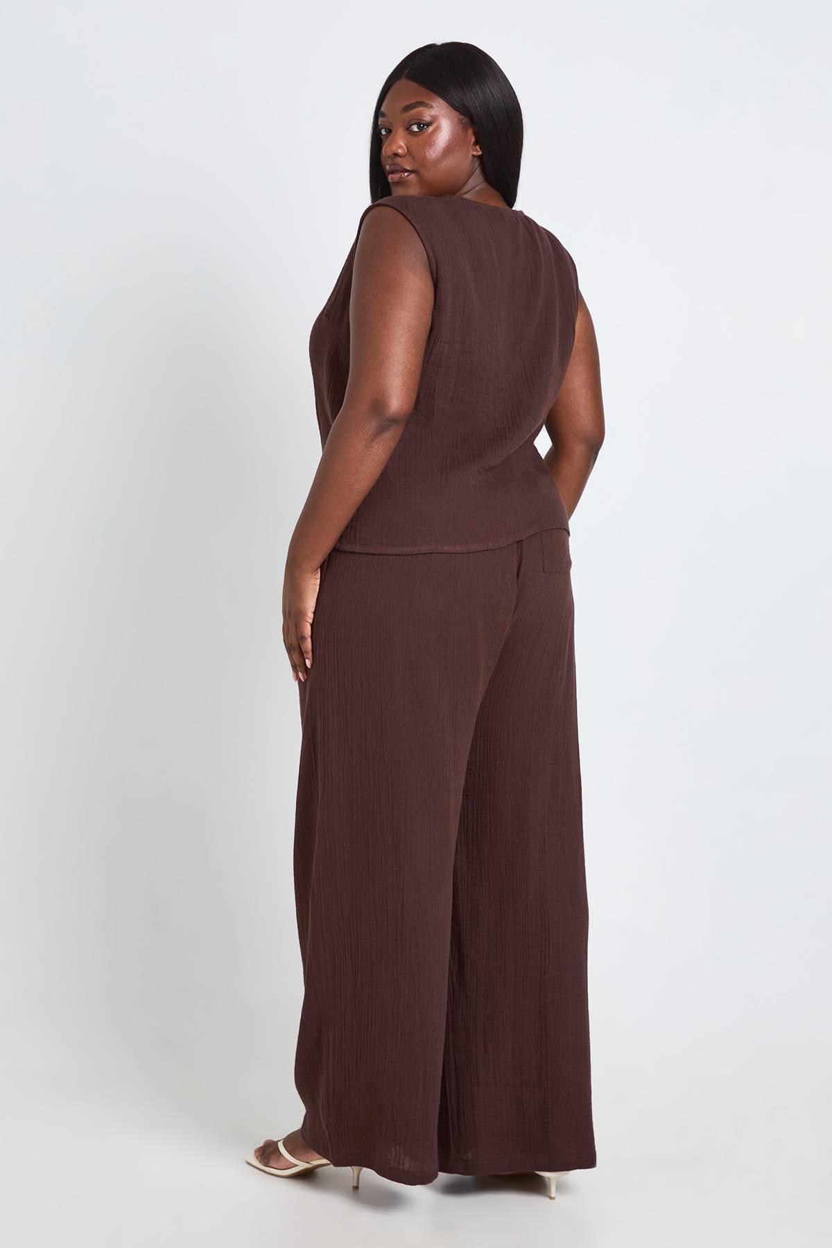 boohoo Ensemble Grande Taille Gilet En Gaze De Coton Et Pantalon À Perles