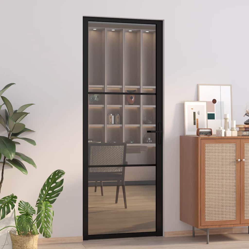 vidaXL Binnendeur, 76x201,5 cm, zwart, ESG-glas en aluminium