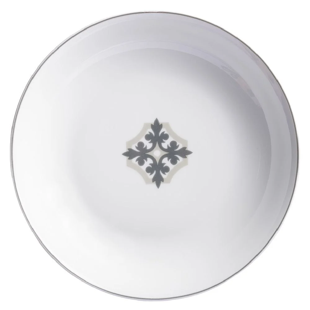 Assiette creuse blanche carreau de ciment motif flocon
