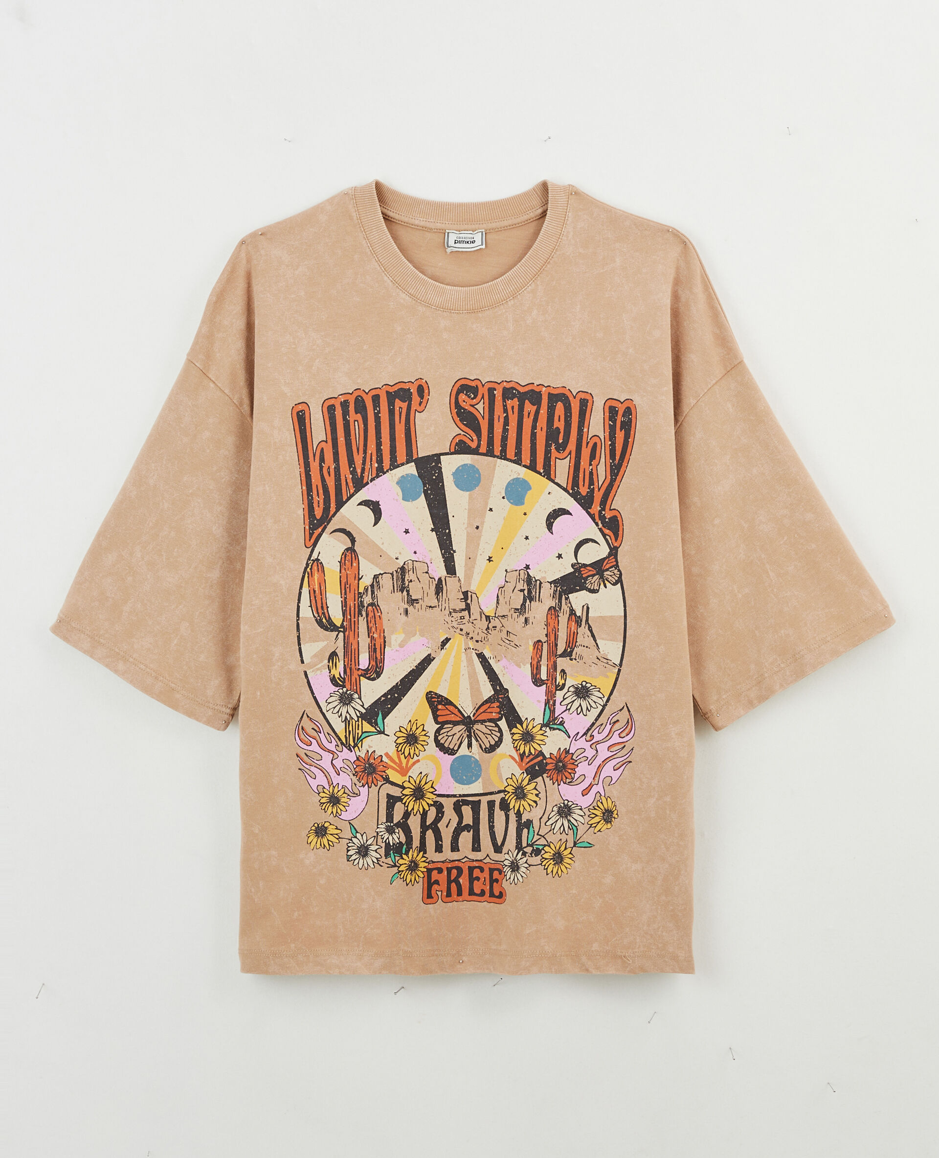 T-shirt oversize avec imprimé - Camel