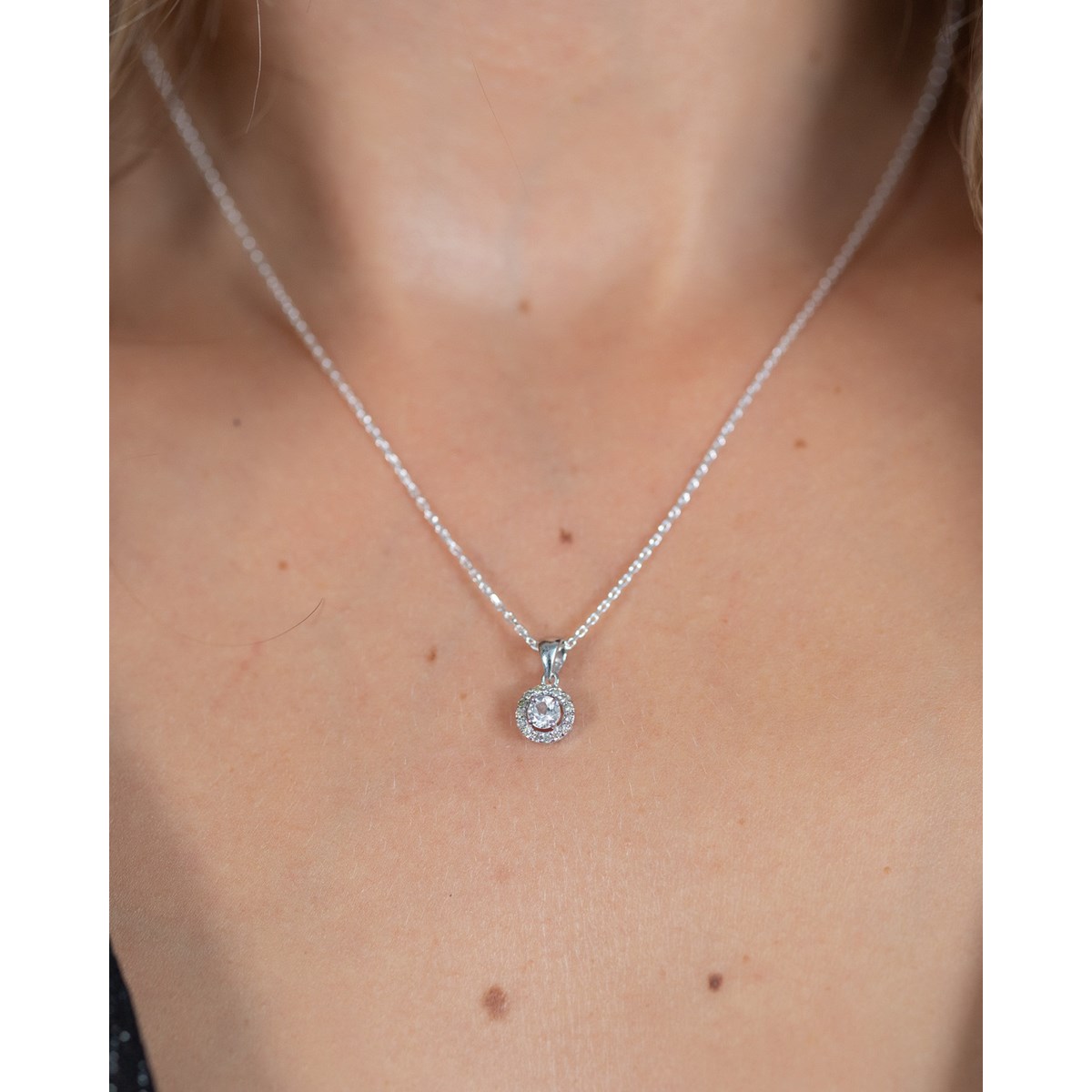 Collier Pendentif ADEN Or 585 Blanc Diamants Chaine Or 585 incluse 0.56grs