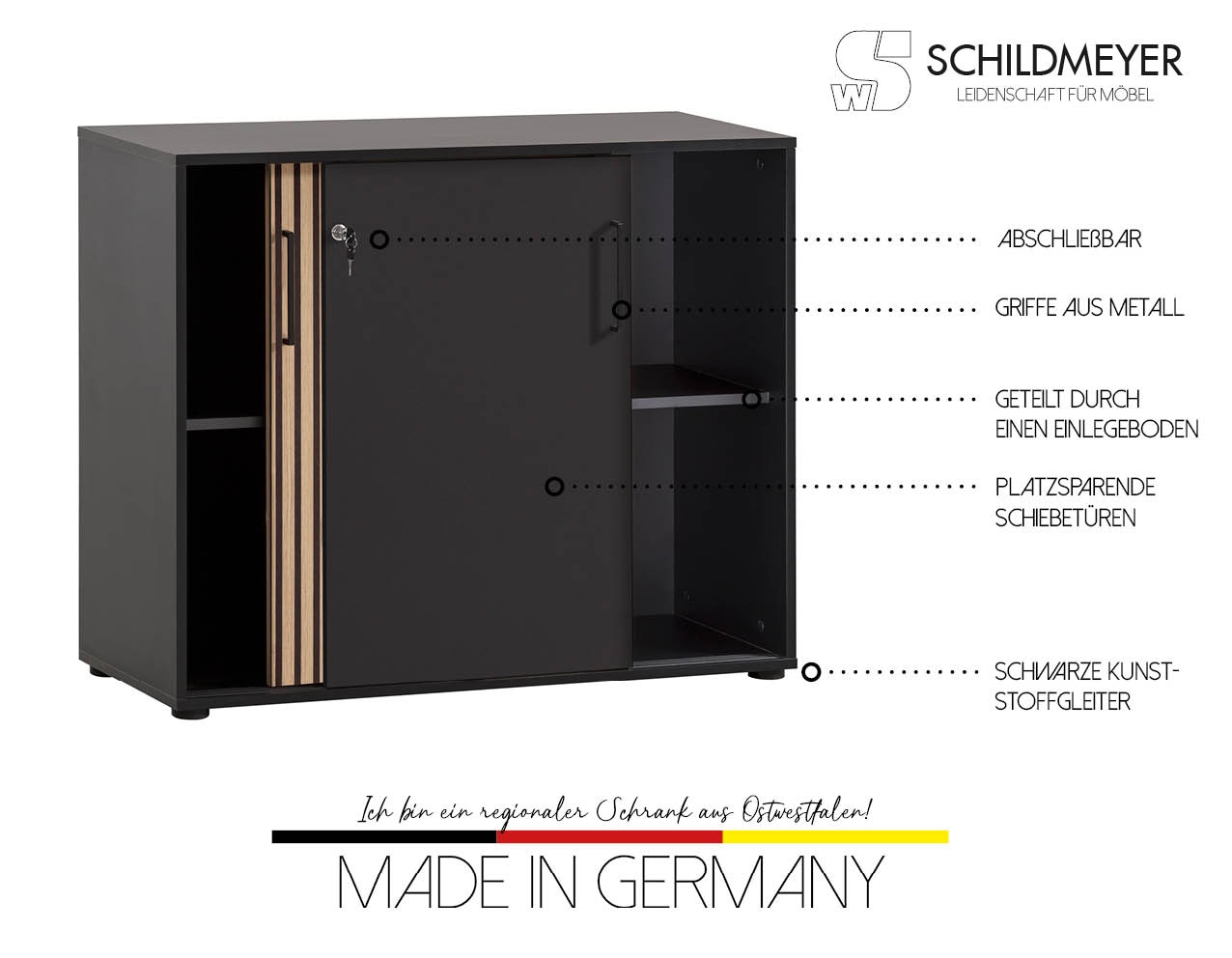 Schildmeyer Schiebetürenschrank »Hank, MADE IN GERMANY, Breite 100 cm« Tür mit Akustikprint, abschliessbar, Metallbeschläge