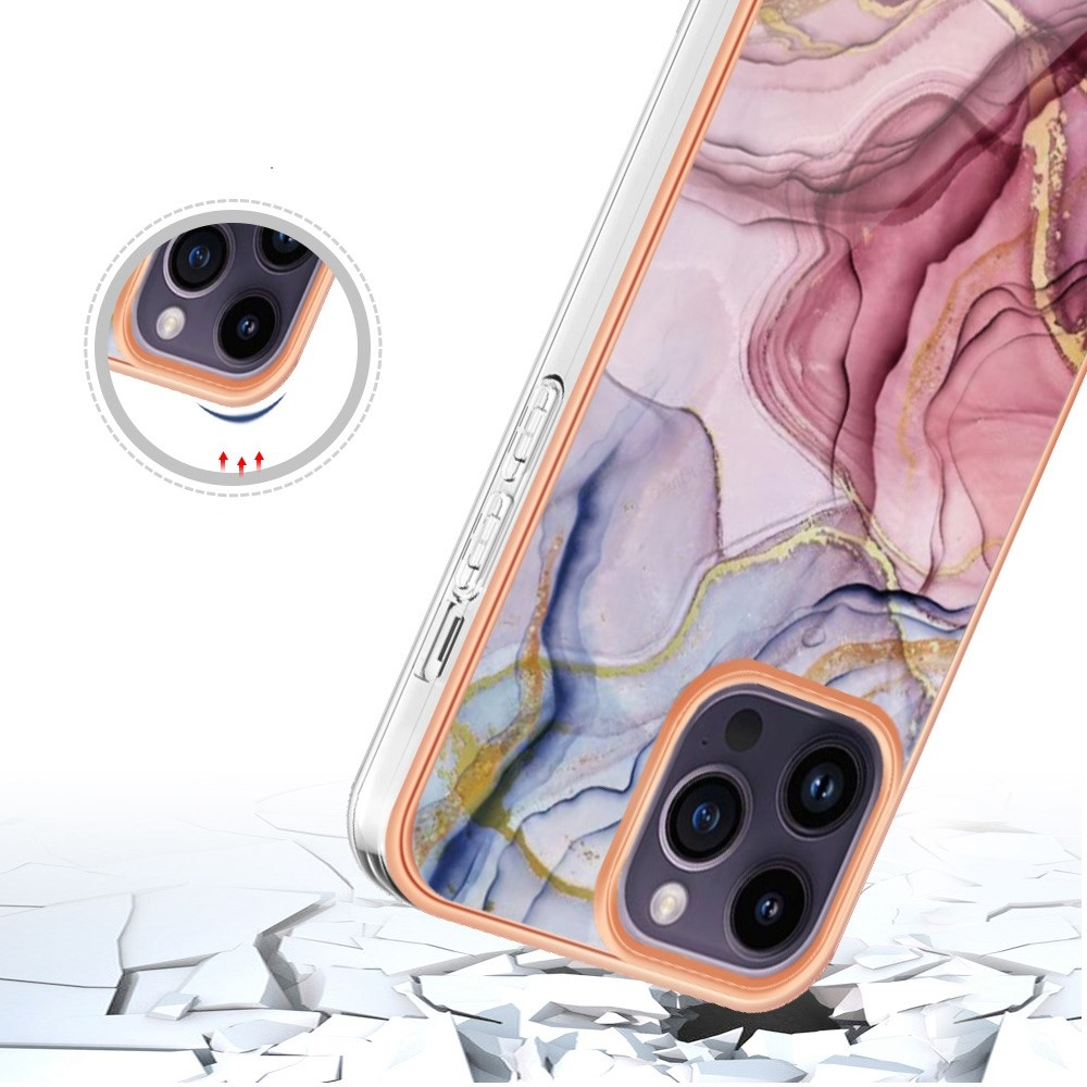 iPhone 14 Pro Gummi Case Hülle Galvanisierter Rahmen Marble Marmor Design - Rosa / Blau / Roségold