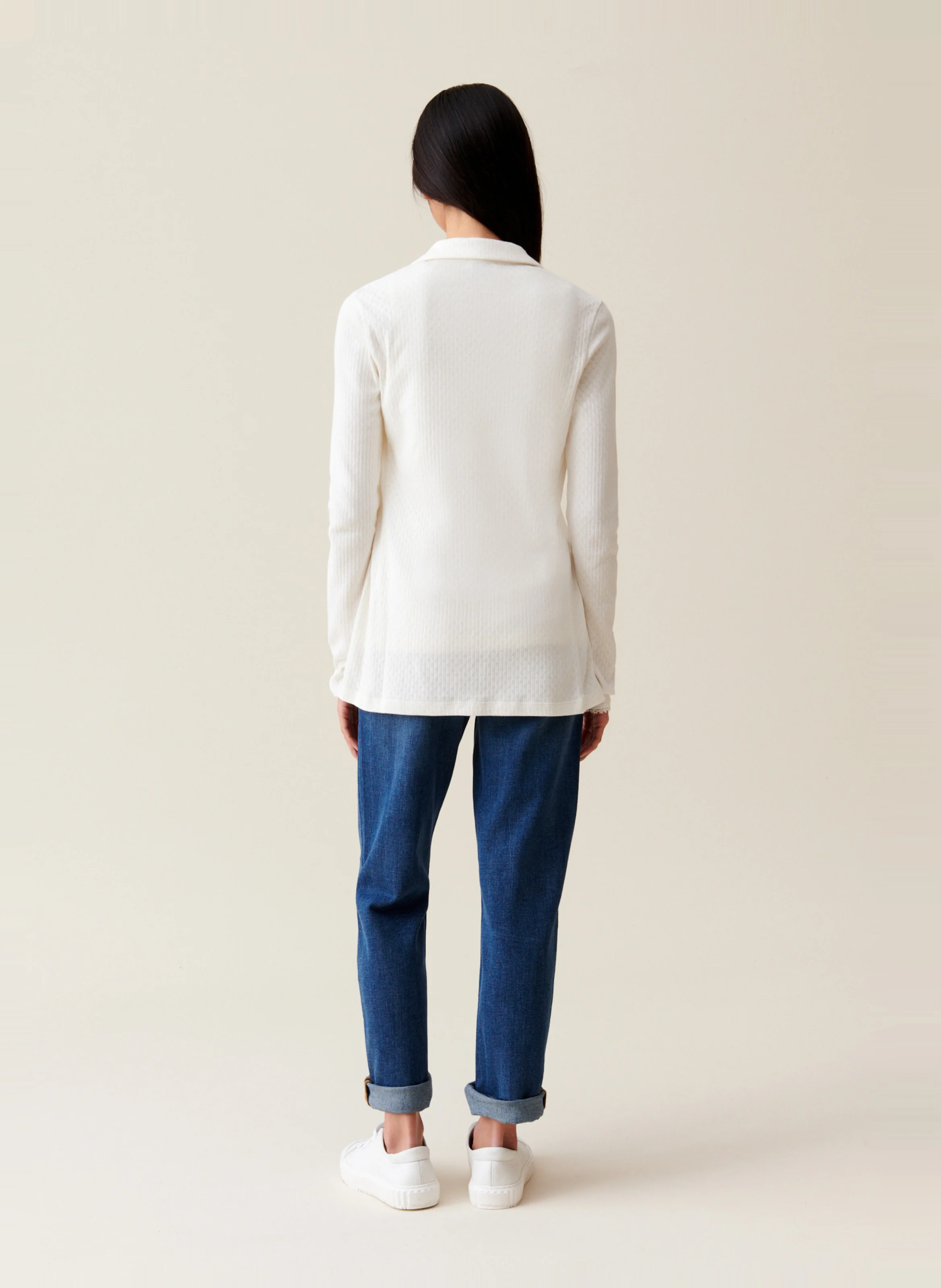 Chemise droite brodée en coton| Blanc