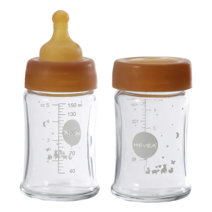 Hevea Biberons en verre à col large Débit lent - Lot de 2