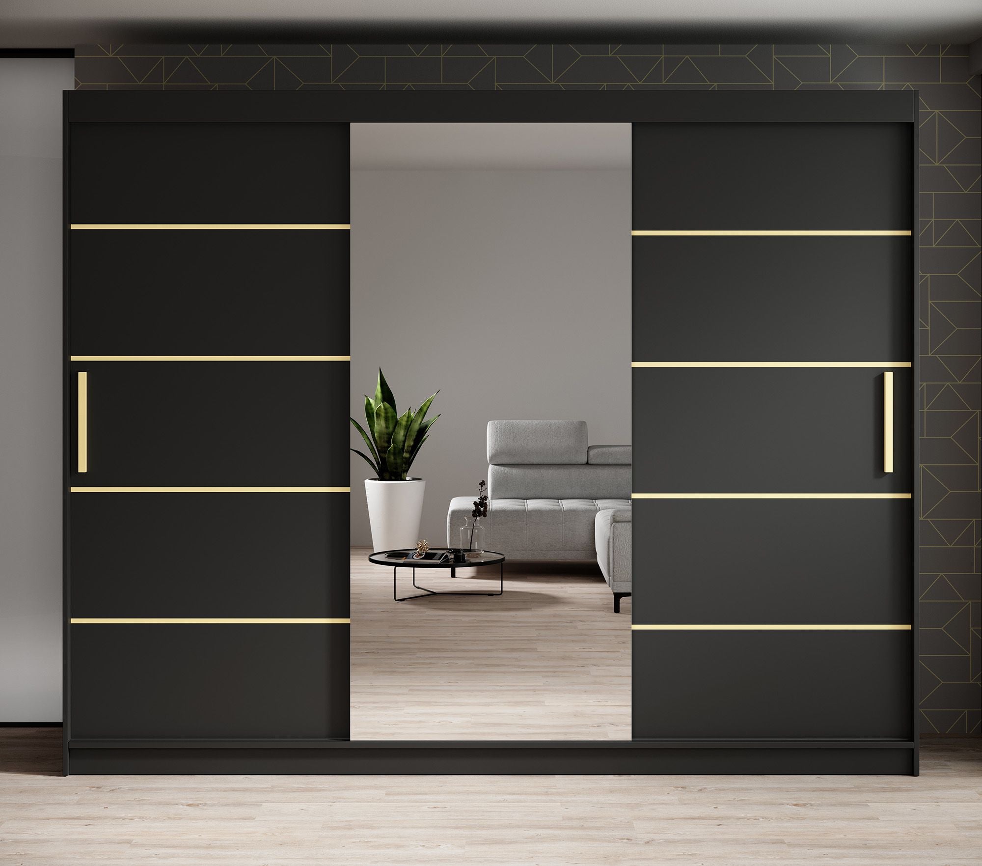 Malavi 2 - Kledingkast met schuifdeuren - Zwart - 250x62x200 cm
