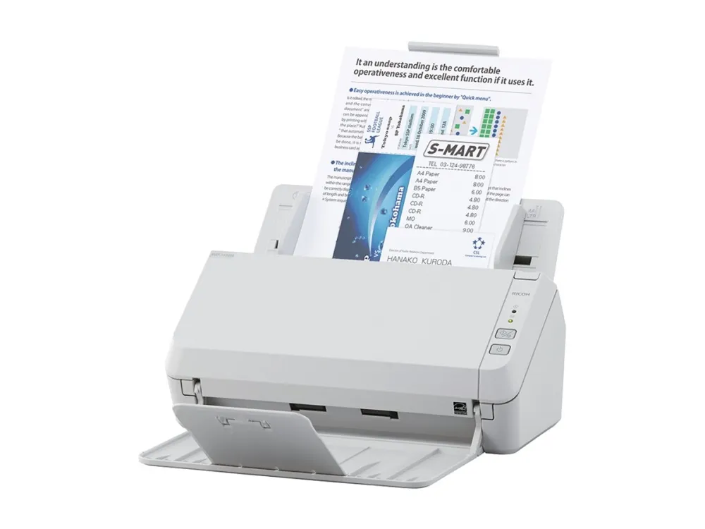Ricoh SP-1120N - Dokumentscanner - Dual CIS - Duplex - 216 x 355.6 mm - 600 dpi x 600 dpi - op til 20 ppm (mono) / op til 20 ppm (farve) - ADF (50 ark) - op til 3000 scanninger pr. dag - Gigabit LAN, USB 3.2 Gen 1x1