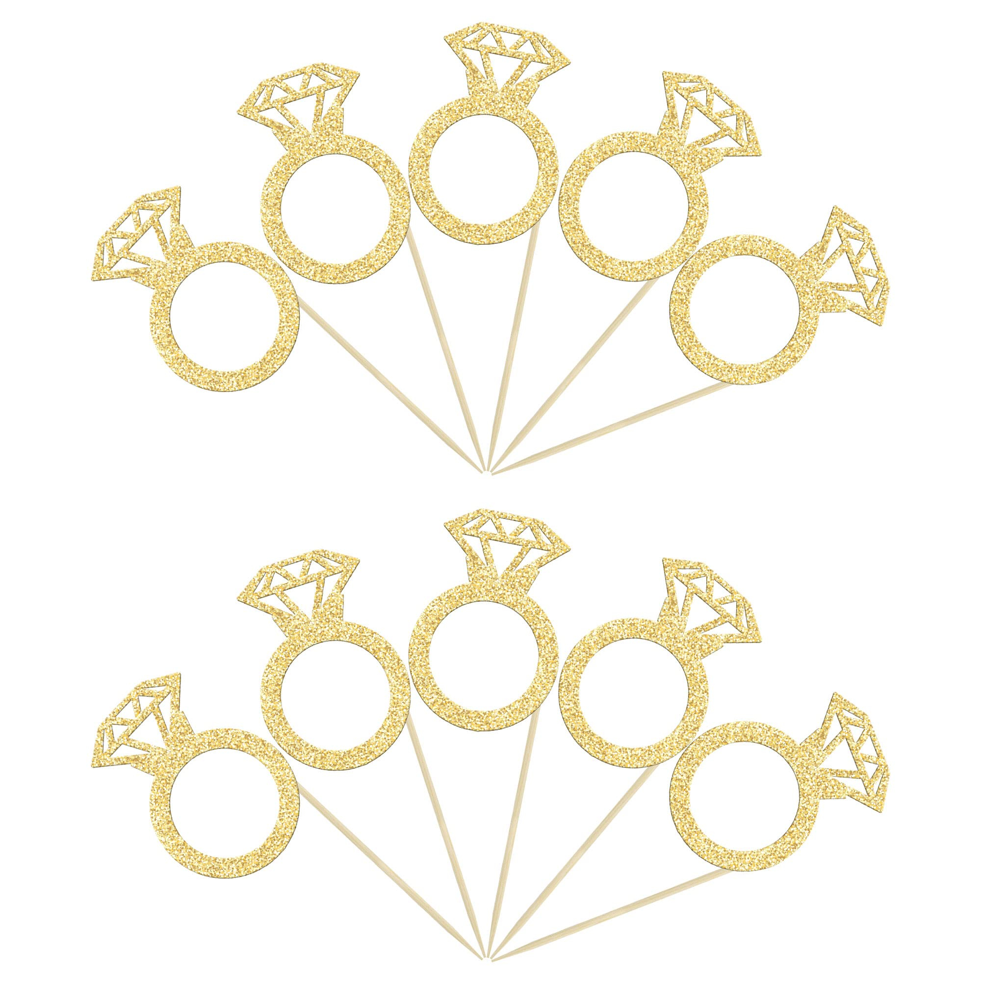 (30er Set) Hochzeits Kuchenstecker Diamant Ring Tortenstecker Topper Dekoration für Torten / Kuchen - Gold