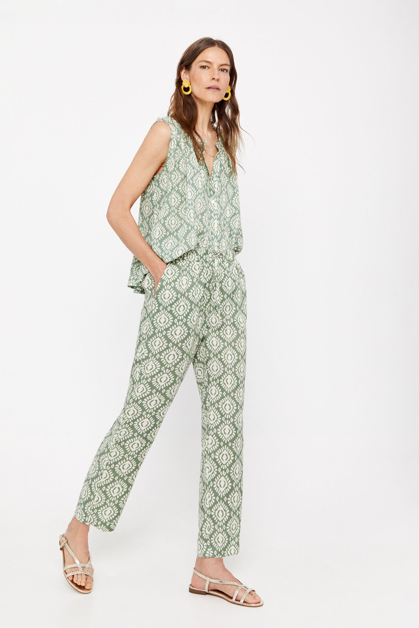 Calças fluidas estampadas - Estampa verde