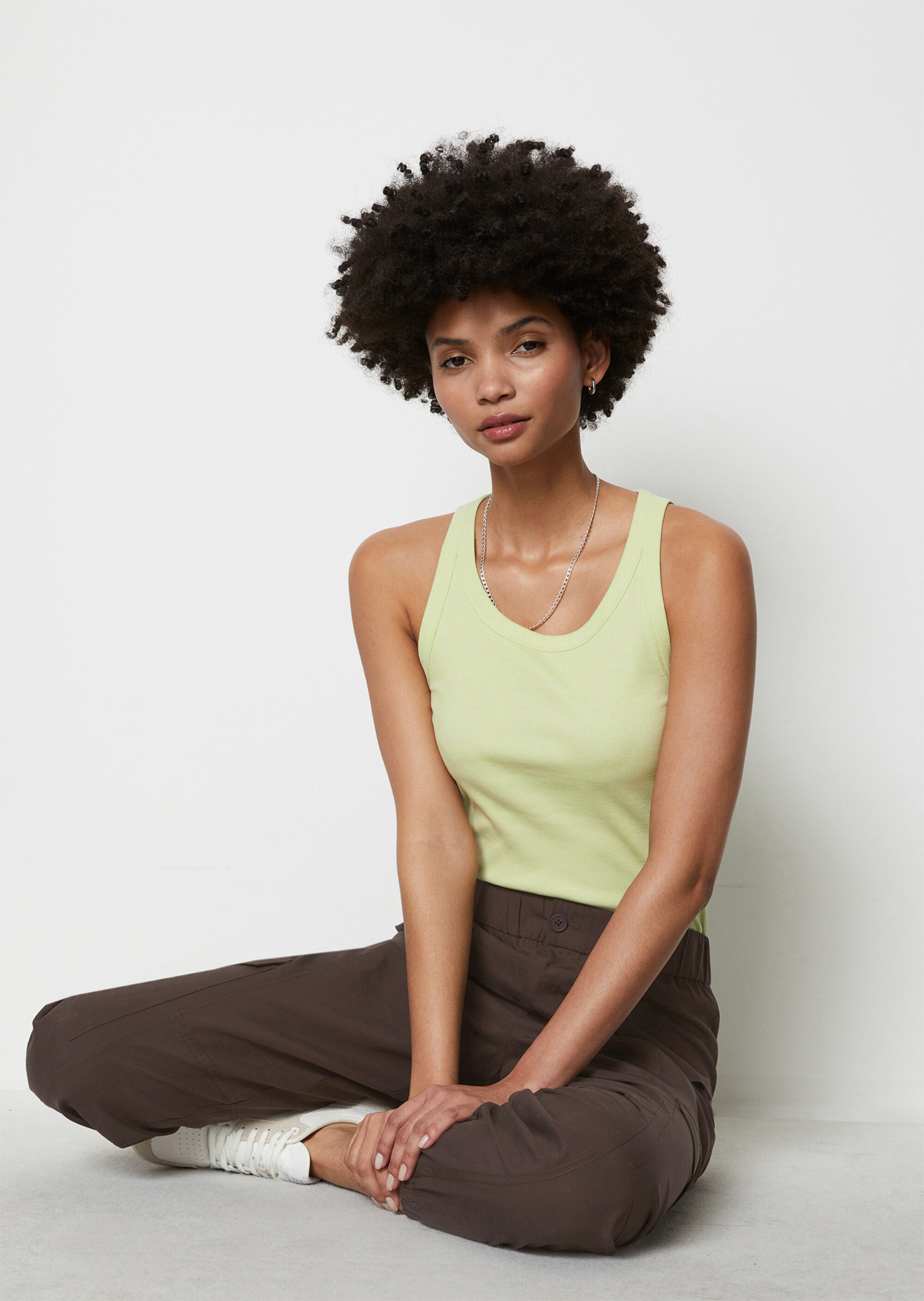 Tanktop mit feiner Rippstruktur aus elastischem Organic Cotton-Mix