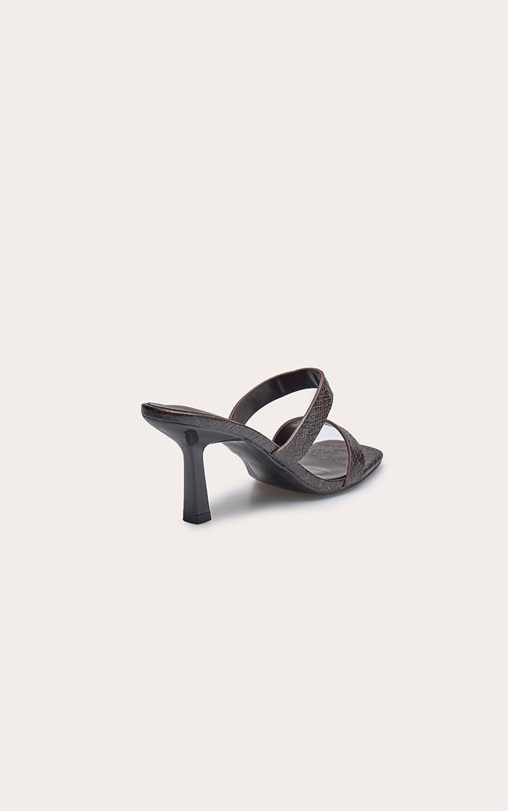 Chocolat Mules À Talons À Double Bride Texture Synthétique