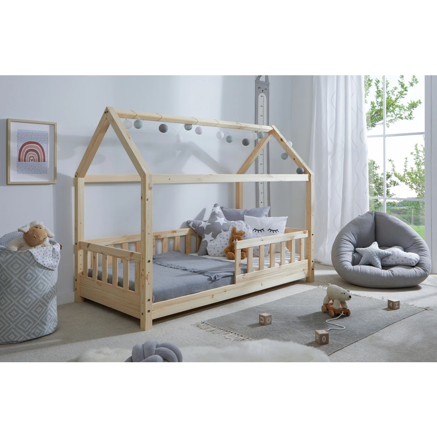 TICAA Kinderbett Hausbett Kay 80x160 Kiefer natur Natur