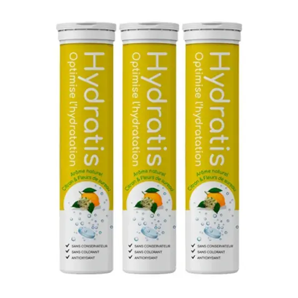 Hydratis Solution d'Hydratation Citron Fleur de Sureau Lot de 3 x 20 pastilles