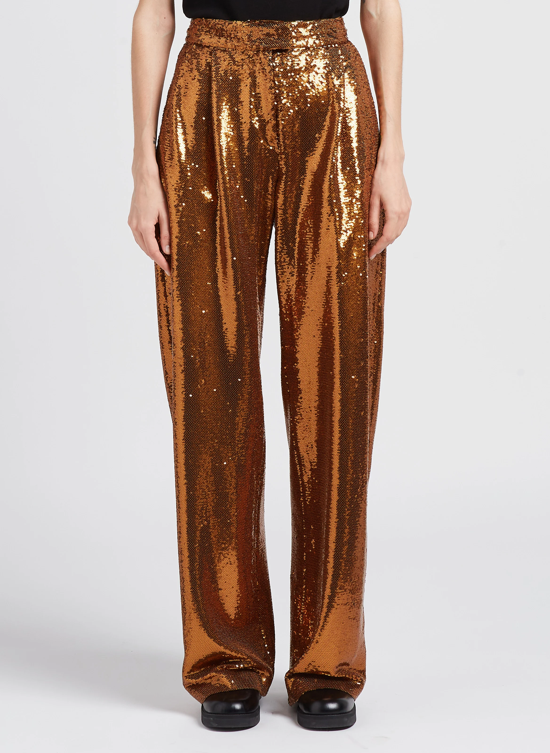 YOANN - Pantalon large à sequins | Marron