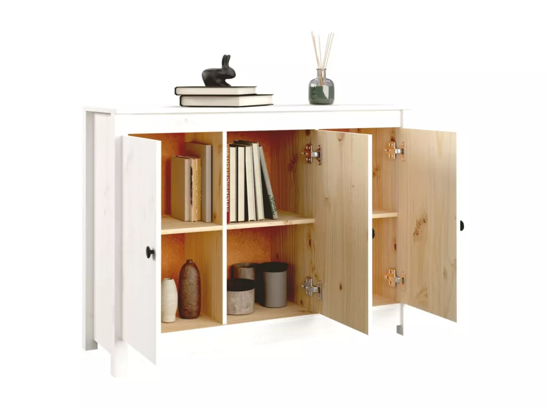 Buffet Blanc 100x35x74 cm Bois massif de pin