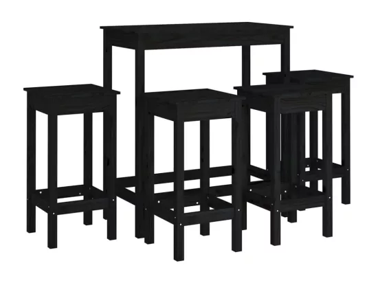 Ensemble de bar 5 pcs Noir Bois de pin massif