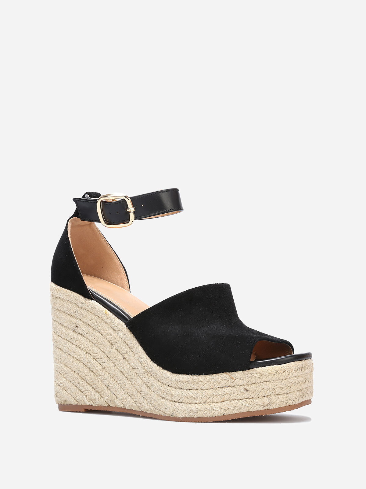 Sandales avec talon compensé en cordage- Noir
